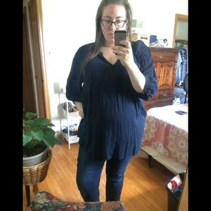 Dark Blue V Neck Top